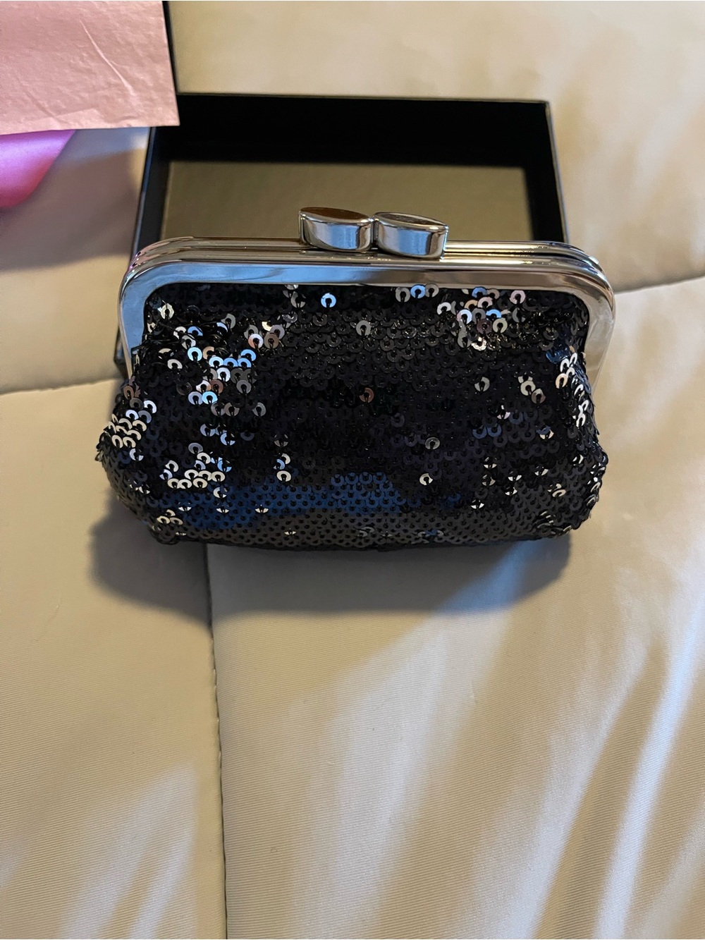 Victoria's Secret Black Sequin Kiss-Lock Mini Clutch